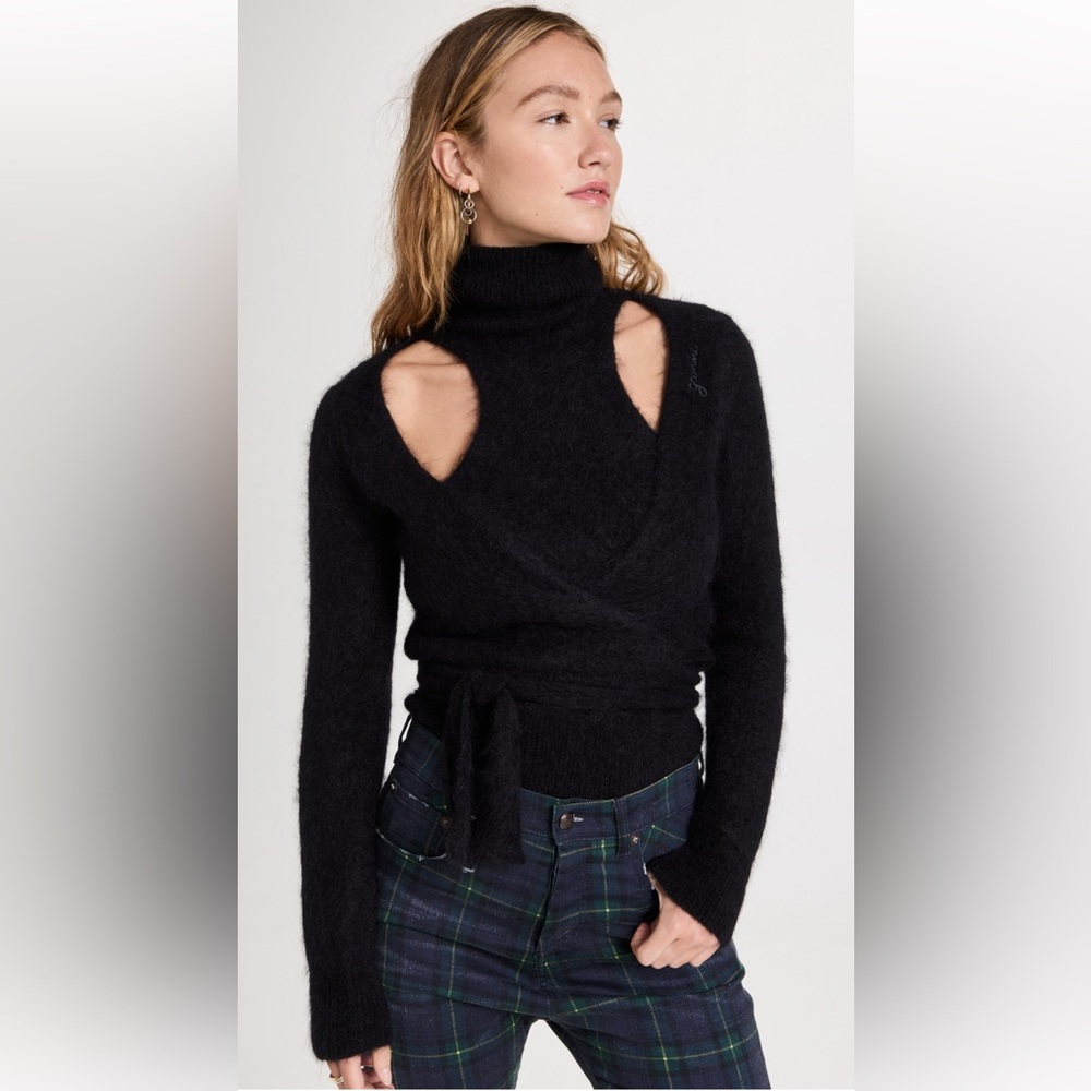 Ganni Black Brushed Alpaca Wrap Blouse